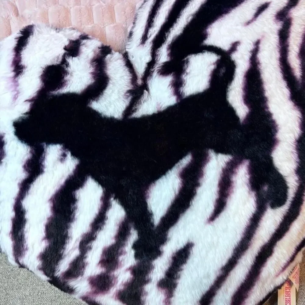 NWT Y2K 2000s Vintage Victoria’s Secret PINK dog Zebra Heart Plush Pillow <3